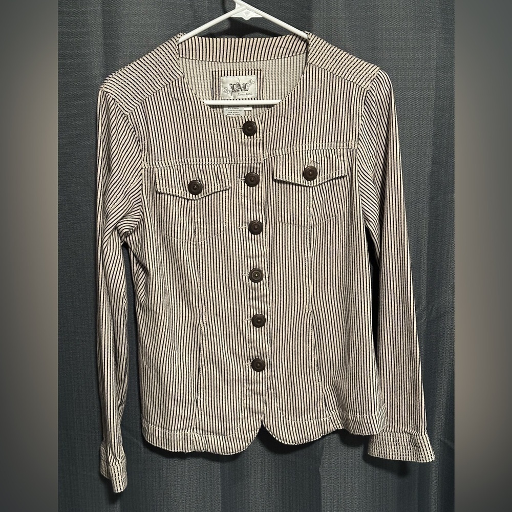 LAL Live a Little Striped Button Down Jacket